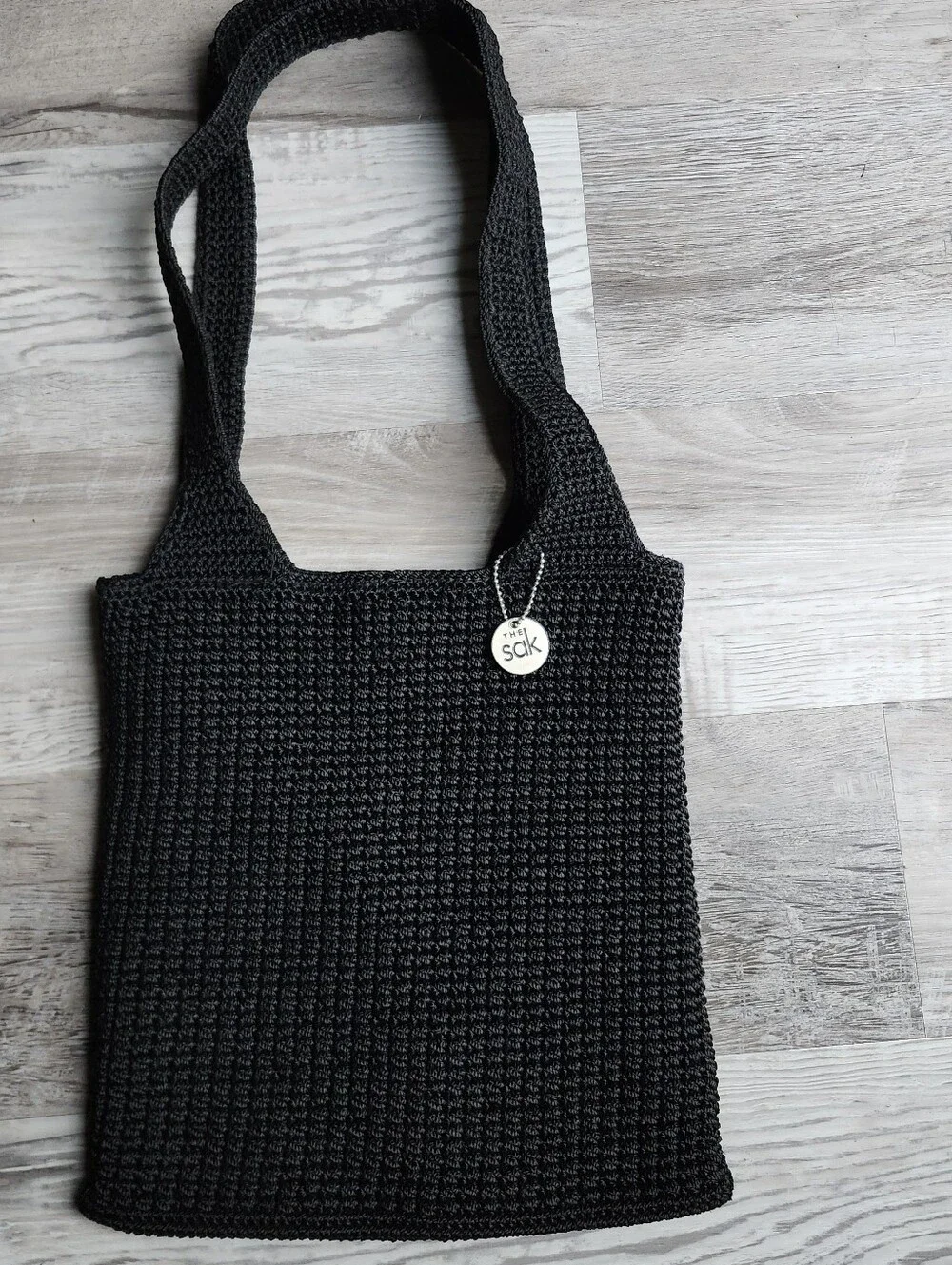 The Sak Black Crochet Shoulder Bag Tote Purse Boho Y2K Woven Handbag